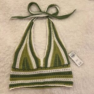 HOLLISTER NWT crochet green halter top - XS